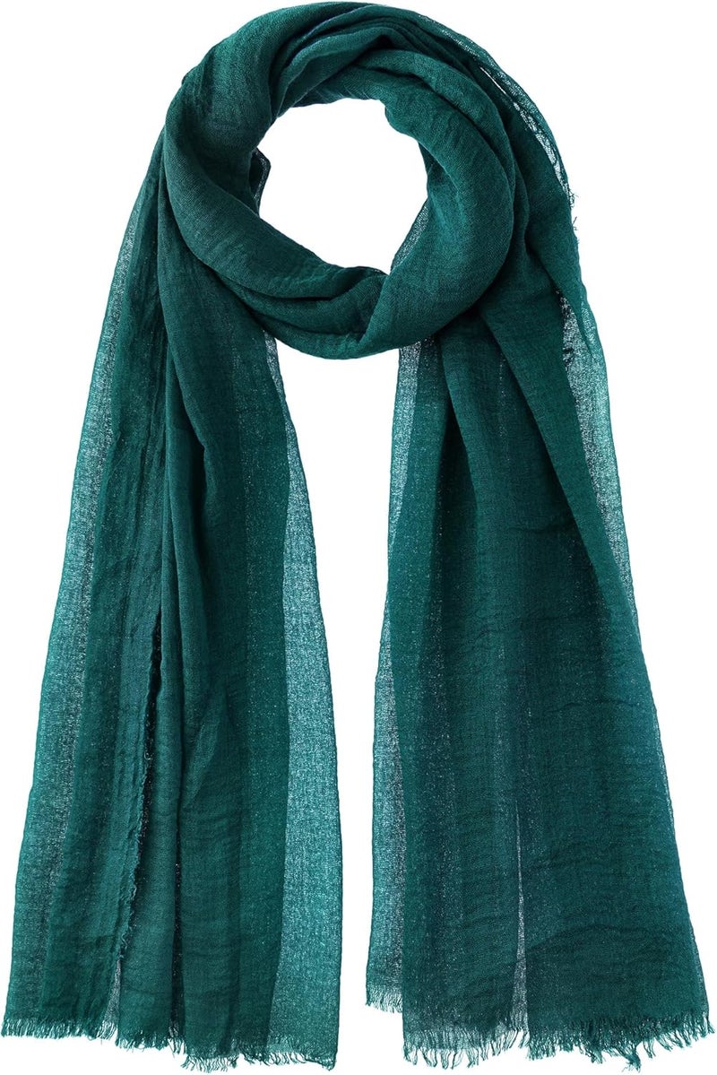 Nydotd Women Summer Cotton Linen Scarf Crinkle Long Beach Shawl Wrap hijab with Fringe - Image 1